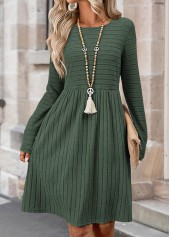 Sage Green Tummy Coverage Long Sleeve Round Neck Dress | thumb picture 