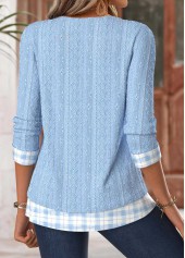 Light Blue Tummy Coverage Plaid Long Sleeve T Shirt | thumb picture 