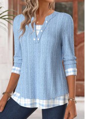 Light Blue Tummy Coverage Plaid Long Sleeve T Shirt | thumb picture 