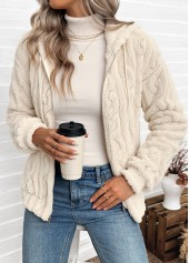 Beige Tummy Coverage Long Sleeve Hooded Coat