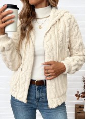 Beige Tummy Coverage Long Sleeve Hooded Coat | thumb picture 