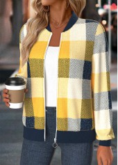 Multi Color Tummy Coverage Plaid Long Sleeve Jacket