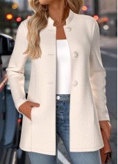 Beige Tummy Coverage Long Sleeve Stand Collar Coat