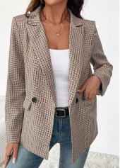 Light Coffee Double Side Pockets Plaid Long Sleeve Blazer | thumb picture 