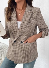 Light Coffee Double Side Pockets Plaid Long Sleeve Blazer | thumb picture 