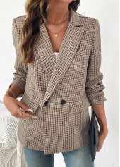 Light Coffee Double Side Pockets Plaid Long Sleeve Blazer | thumb picture 