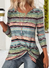Multi Color Tummy Coverage Striped Long Sleeve T Shirt | thumb picture 