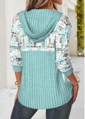 Mint Green Tummy Coverage Geometric Print Long Sleeve Hoodie | thumb picture 