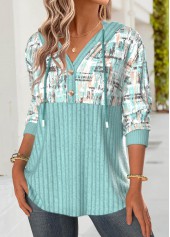 Mint Green Tummy Coverage Geometric Print Long Sleeve Hoodie | thumb picture 