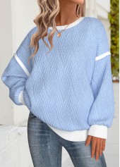 Light Blue Tummy Coverage Long Sleeve Round Neck Sweatshirt | thumb picture 