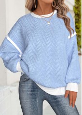 Light Blue Tummy Coverage Long Sleeve Round Neck Sweatshirt