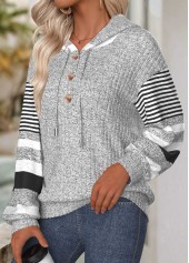 Light Grey Tummy Coverage Striped Long Sleeve Hoodie | thumb picture 