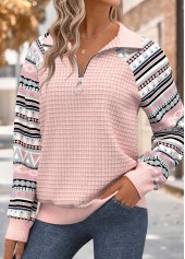 Light Pink Tummy Coverage Geometric Print Long Sleeve Sweatshirt | thumb picture 