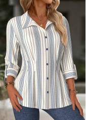 Beige Tummy Control Striped Long Sleeve Blouse | thumb picture 