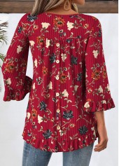 Wine Red Tummy Coverage Floral Print T Shirt