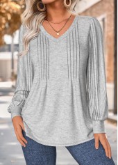 Light Grey Marl Tuck Stitch Long Sleeve T Shirt