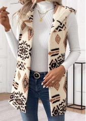 Beige Patchwork Tribal Print Sleeveless Waistcoat | thumb picture 