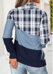 Blue Tummy Coverage Plaid Long Sleeve Cowl Neck Sweatshirt | thumb picture 