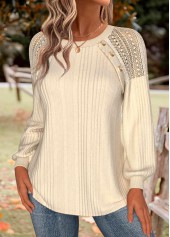 Beige Tummy Coverage Long Sleeve Round Neck Sweatshirt | thumb picture 