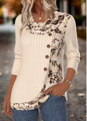 Beige Tummy Coverage Floral Print Long Sleeve T Shirt | thumb picture 
