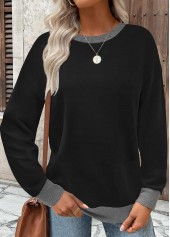 Black Tummy Coverage Long Sleeve Round Neck Sweatshirt
