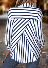 Navy Tummy Coverage Striped Long Sleeve Shirt