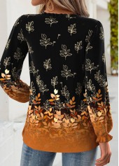Black Tummy Coverage Leaf Print Long Sleeve Blouse | thumb picture 