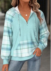 Mint Green Tummy Coverage Plaid Long Sleeve Hoodie | thumb picture 