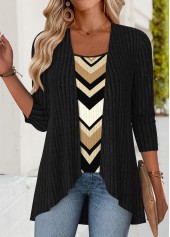 Black Tummy Coverage Geometric Print Fake Two Piece Twinset