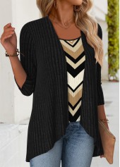 Black Tummy Coverage Geometric Print Fake Two Piece Twinset | thumb picture 