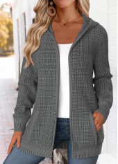 Dark Grey Tummy Coverage Long Sleeve Hooded Coat