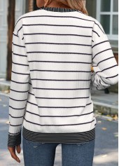 Raw White Patchwork Striped Long Sleeve Round Neck Sweatshirt | thumb picture 