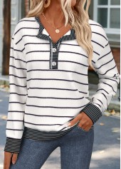 Raw White Patchwork Striped Long Sleeve Round Neck Sweatshirt | thumb picture 