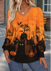 Halloween Orange Tuck Stitch Long Sleeve T Shirt
