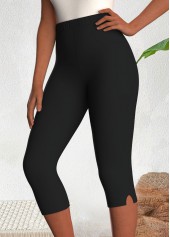Black High Waisted Capri Elastic Waist Leggings