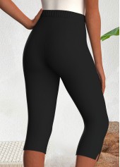 Black High Waisted Capri Elastic Waist Leggings | thumb picture 