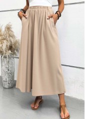 Light Camel Pocket A Line Elastic Waist Maxi Skirt