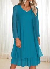 Turquoise Tummy Coverage Long Sleeve Dress and Cardigan