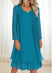 Turquoise Tummy Coverage Long Sleeve Dress and Cardigan | thumb picture 