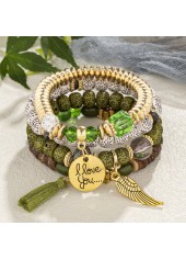 Green Wing Tassel Acrylic Bracelet Set