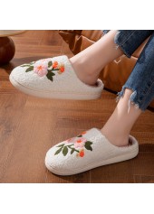White Floral Print Round Toe Falt Slippers | thumb picture 