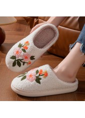 White Floral Print Round Toe Falt Slippers | thumb picture 