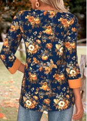 Navy Tummy Coverage Pumpkin Print Long Sleeve T Shirt | thumb picture 