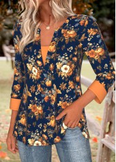 Navy Tummy Coverage Pumpkin Print Long Sleeve T Shirt | thumb picture 