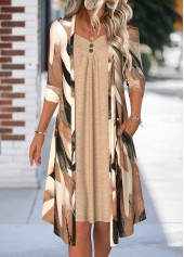 Light Coffee Tummy Coverage Graffiti Print Long Sleeve Dress | thumb picture 