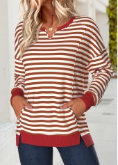 Red Tummy Coverage Striped Long Sleeve Round Neck Sweatshirt | thumb picture 