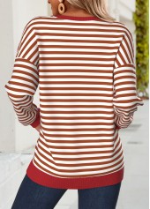 Red Tummy Coverage Striped Long Sleeve Round Neck Sweatshirt | thumb picture 