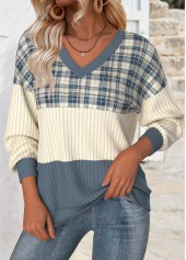 Multi Color Tummy Coverage Plaid Long Sleeve Sweatshirt