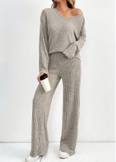 Light Coffee Long Sleeve Lounge Top and Pants | thumb picture 