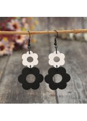 Black Hollow Wood Floral Design Earrings